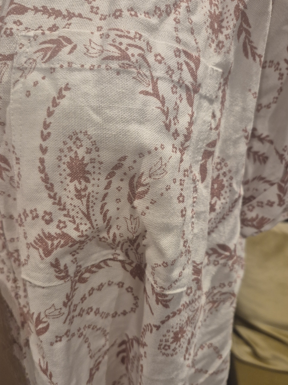 Women’s Cream Short-Sleeve Button-Up Top with Rose Print L Linen Viscose - Picture 8 of 9